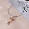 Simple Fashion Women Cross Pendant Stainless Steel Chain Necklace Rose Gold Color For Girlfriends Gifts 20inch n521