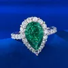 Vattendroppen Emerald Diamond Ring 100% Real Sterling Sier Party Wedding Band Rings for Women Bridal Engagement Jewelry Gift