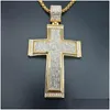 Pendant Necklaces Hip Hop Iced Out Big Cross Necklace For Men Gold Color Stainless Steel Rhinestone Hiphop Christian Jewelrypendant Dr Dh8Ev