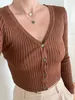 Damen-Strick-T-Shirts Neploe Frühlings-Patchwork-Frauen-Cardigans Mode schlanke Damen-Strickpullover Langarm-Pullover mit Knöpfen 65057 230912