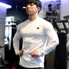 Polos masculinos fitness esportes manga longa elástico secagem rápida respirável roupas musculares exercício ao ar livre lazer correndo trainin
