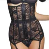 Top con corsetto in broccato da donna nero sexy modellante da donna con reggicalze e bustini con lacci e bustini