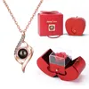 Ensemble collier et boucles d'oreilles en 100 langues, collier de Projection I Love You avec pomme Rose, coffret cadeau pour petite amie, cadeaux romantiques 2023