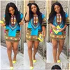 Basic Casual Dresses Wholesale- Fashion Women Traditional African Print Dashiki Dress Short Sleeve Party Drop Delivery Apparel Wom Otag4