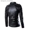 Vestes en cuir PU pour hommes, fausse fourrure, mode printemps-automne, Style britannique, veste de moto, manteau masculin noir marron L230913