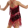 Bühnenkleidung MiDee Sparkle Fringe Latin Dance Kleider Samba Salsa Tanzen für Frauen Pailletten fließendes Skating-Kostüm