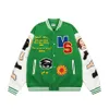 Giacca varsity maschi giacche di design in pelle manica patchwork uomini donne da baseball giacca verde ricamo hip hop cappo