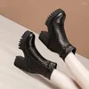 Buty 10 cm Mały rozmiar 32-43 Eleganckie, prawdziwe skórzane buty platformy Plush 2023 Zimowe blok wysokie obcasy kostki Model biura