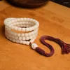 Strand White Jade Bodhi Root Hand String Buddha Beads Bracelet Bucket 108 Religious Necklace Men Accessories