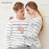 Women's Sleep Lounge DO MIAN Couple Pajama Sets Striped Sexy Lover Pijama Set Soft House Wear Cotton Stripe Tops Pants Y200425L230913