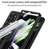 Coque de téléphone ultra fine en fibre de carbone pour Samsung Galaxy Z Fold5 5G avec support invisible, film trempé, motif litchi, coque pliable en cuir avec fente pour stylo