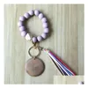 6 Colors Fashion Wooden Beads Bracelet Craft Carved Keychain Blank Disc Tassel Keyring Pendant Mti-Color Bag Decorative Keyrings Drop Delive