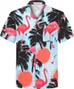Mäns casual skjortor 2023 Summer Hawaiian Shirt 3D Flamingo Palm Leaf Beach Tropical Aloha kläder