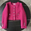 Kvinnors jackor högkvalitativa franska chic tweed vävda rosa kvinnor jacka korta rockar hösten västerländska mode casual woman kläder 230912