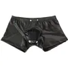 Boxer da uomo sexy Boxer con apertura sul cavallo Ecopelle Stage U Custodia convessa Abbigliamento gay Intimo da uomo Sospensorio Fetish Lingerie erotica244R