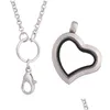 ペンダントネックレス10pcs/lot Heart Sharp Magnetic Memory Living Plain Locketフローティングチャームネックレス女性ジュエリー60cmチェーンドロップD Otnrk