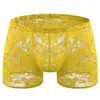 Onderbroeken Heren Lingerie Kant U Convex Pouch Boxer Briefs Shorts Sissy Panties Doorzichtige strandkleding Ondergoed Glad