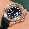 Diamond Watch Mens Watch Red Wristwatch Automatic Mechanical Watches Rubber Strap Montre de Luxe Waterproof 40mm