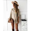 Casual Dresses Women Solid Color Shirt Office Ladies Long Sleeve Lapel Dress Sexy Mini Mid-length Beach Skirt Pleated