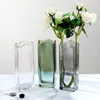 Fiori decorativi Vaso in vetro nordico quadrato irregolare trasparente e creativo minimalista a base d'acqua decorazioni di fiori secchi rossi viventi