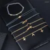 Pulseras de enlace 6 unids / set Vintage Heart Moon Star Pulsera para mujeres Hombres Charm Stone Bead Gold Color Crystal Cuerda Brazalete Accesorios de joyería
