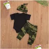 Conjuntos de roupas 0-12m criança bebê menino roupas de verão roupas casuais carta bodysuitaddcamo calçasaddhat 3pcs conjuntos de algodão recém-nascido1 gota d dhph4