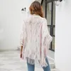 Kadın Örgüleri Lioil Batwing Sleeve Stripe Baskı Püskül Örgü Sweater Plaaks Kadınlar hırka Örgü Üstler Katlar Sonbahar Kış Şal Sweaters