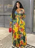 Robes grande taille taille élégante dames col en V robe florale avec ceinture droite Maxi manches longues en gros en vrac goutte 230912