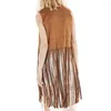 Women's Vests Retro Style Women Vest Vintage Fringed Suede Long Tassels Hollow Hole Design Open Front O Neck Stylish For Ladies