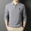 Мужские поло Корейская мода Вышивка Рубашка поло с длинным рукавом Сплошной цвет с лацканами Деловая повседневная 230912