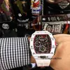 MILLES Titta på Richardmile Watches Business Leisure Carbon Fiber Mens hela automatiska mekaniska kalender Stor DIAL Personlig band Fashion Glow Tide FRJ