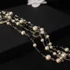 Fashion Long Pearl Neckors Chain for Women Party Wedding Lovers Gift Bride Necklace Designer Channel Jewelry With Flanell Bag279d