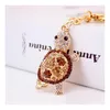 8 Colors Diamond-Encrusted Tortoise Keychain Handbag Accessories Metal Pendant Octopus Key Chain Cute Animal Shaped Keychains Drop Delivery