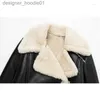 Men's Fur Faux Fur Women's Fur Women Winter Faux Leather Jacket Fashion Long Sleeve Lapel Fleece Linen Coat Lady Single Breasted Motorcycle Warm Outwear L230913