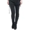 Vrouwen Broek Wepbel Gothic Punk Vrouwen Cos Effen Kleur Skinny Lace-up Leggings Hip Lifting Hoge Taille Broek potlood