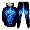 Survêtements pour hommes Phoenix et Taiji impression 3D col rond ensembles de survêtement sweat à capuche décontracté pantalon 2 pièces pull surdimensionné vêtements pour hommes