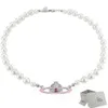 Saturn Lakier Naszyjnik Pearl z koralikami Diamond Tennis Naszyjnik Ladies Vintage Style moda z pudełkiem265h