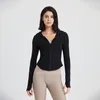 Lu-066 Kapuzenpullover für Damen, Yoga, lange Ärmel, Jacke, Outfit, einfarbig, nackt, Sportformung, Taille, eng, Fitness, lockeres Joggen, Sportbekleidung für Damen, Jacke mit Kapuze