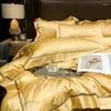 Conjuntos de cama Luxo Ouro 1000TC Algodão Egípcio Cetim Jacquard Set Soft Silkness Folhas Textura Duveta Capa Cama Folha Fronhas