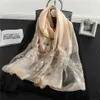 Schals Seide Wolle Schal Kirschblüte bestickt Frauen Mode Tücher und Wraps Dame Reise Pashmina hochwertige Winter Hals256y