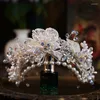 Haarspangen Hochzeit Tiara Perle Kristall Blume Luxus koreanische Mode Braut Krone Diadem Stirnband Zubehör Kopfschmuck Kopfschmuck