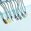 Natural Stone Long Bar Pendant Necklace Irregular Flat Healing Gemstone Amethyst Genuine Crystal Necklaces women men hiphop jewelry