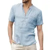 Men's Suits A1870 Zomer Nieuwe Mannen Korte Mouwen T-shirt Katoen En Linnen Led Casual Shirt Mannelijke Ademend S-3XL