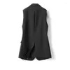 Women's Vests SuperAen Black Suit Vest Autumn 2023 Korean Style Fashion Splice Chiffon Wooden Ear Edge