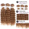 Yirubeauty Cabelo Virgem Humano Brasileiro 3 Pacotes Com Fechamento de Renda 4*4 27 # Cor Onda Profunda Tramas de Cabelo Com Fechamento Parte Livre 10-30 polegadas