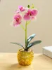 Flores decorativas flor falsa de longa duração phalaenopsis bonsai com folhas orquídea artificial escritório festa de casamento em vaso decoração de casa