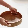 Round Serving Bamboo Wooden Tray for Dinner Trays Bar Breakfast Container Handle Storage i0913