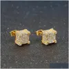 Mens Hip Hop Earrings Jewelry Gold Sier Iced Out Cz Stone Stud Drop Delivery Dhezo