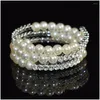 Bangle Fashion Mtilayer Crystal Pearl Armband Ladies Rhinestone Bangles Gold Sier Plated Cuff Armband Bröllop smycken Drop Deliver OT5wo