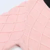 830 2023 outono feminino camisola de manga longa com decote em v rosa branco cardigan contas marca mesmo estilo listrado branco das mulheres mingmo